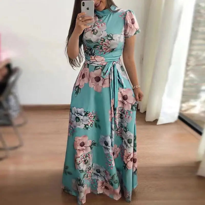 Vestido estampado floral de manga curta (Promoção Lançamento)