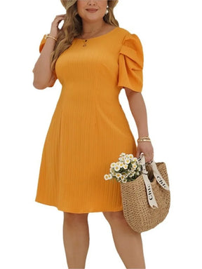 Vestido Midi Manga Folhada Amarelo