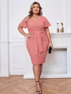 Vestido Midi Manga Curta Rosa