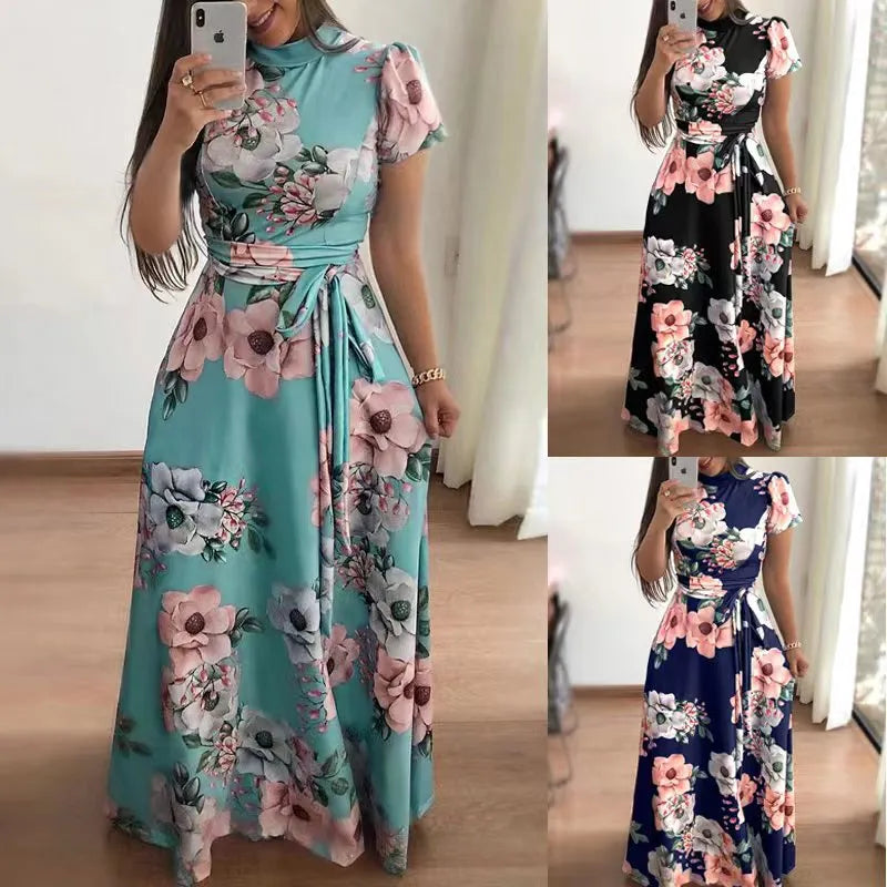 Vestido estampado floral de manga curta (Promoção Lançamento)