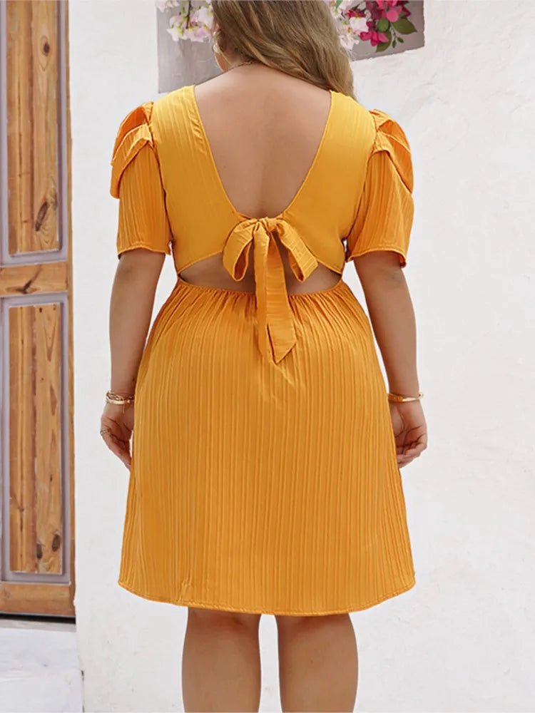 Vestido Midi Manga Folhada Amarelo