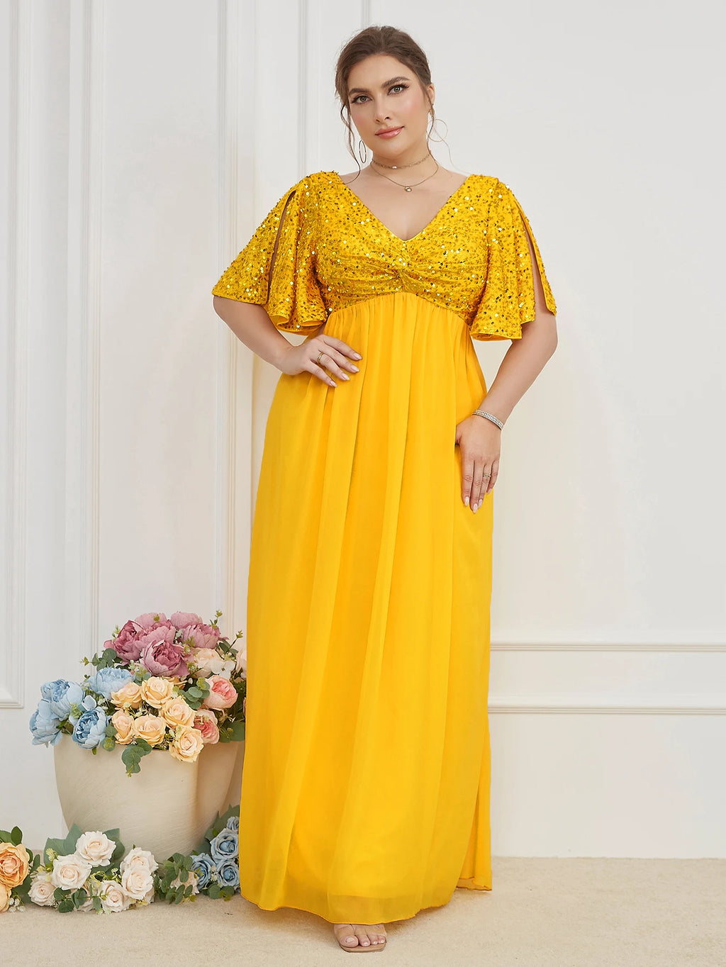 Vestido Feminino Elegante Manga Borboleta